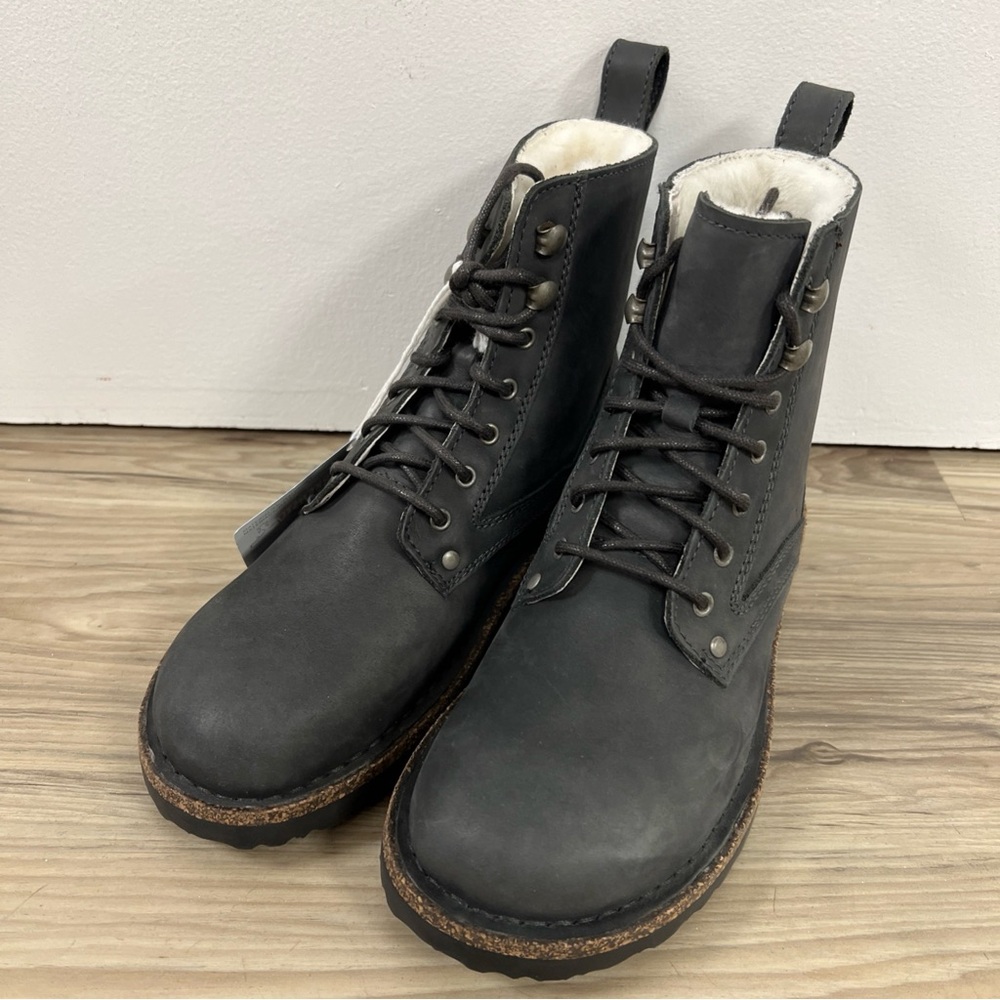 Birkenstock Bryson Shearling Gray Nubuck Leather Combat Boots Women US5-5.5/EU36